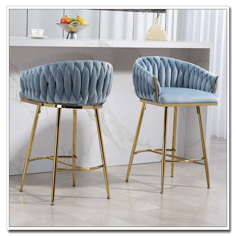 Tabourets de bar rembourrés en velours, Bleu