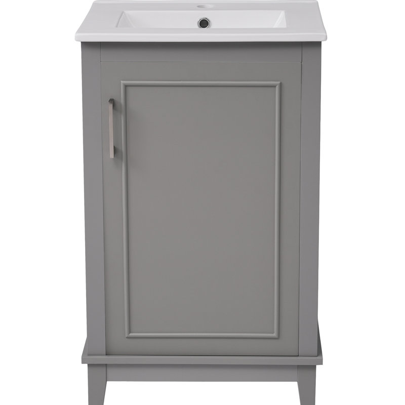20" Bathroom Vanity Shelf Unit - Ceramic Basin, Space Optimization Cabinet, Basin & Stylish Design, Gray