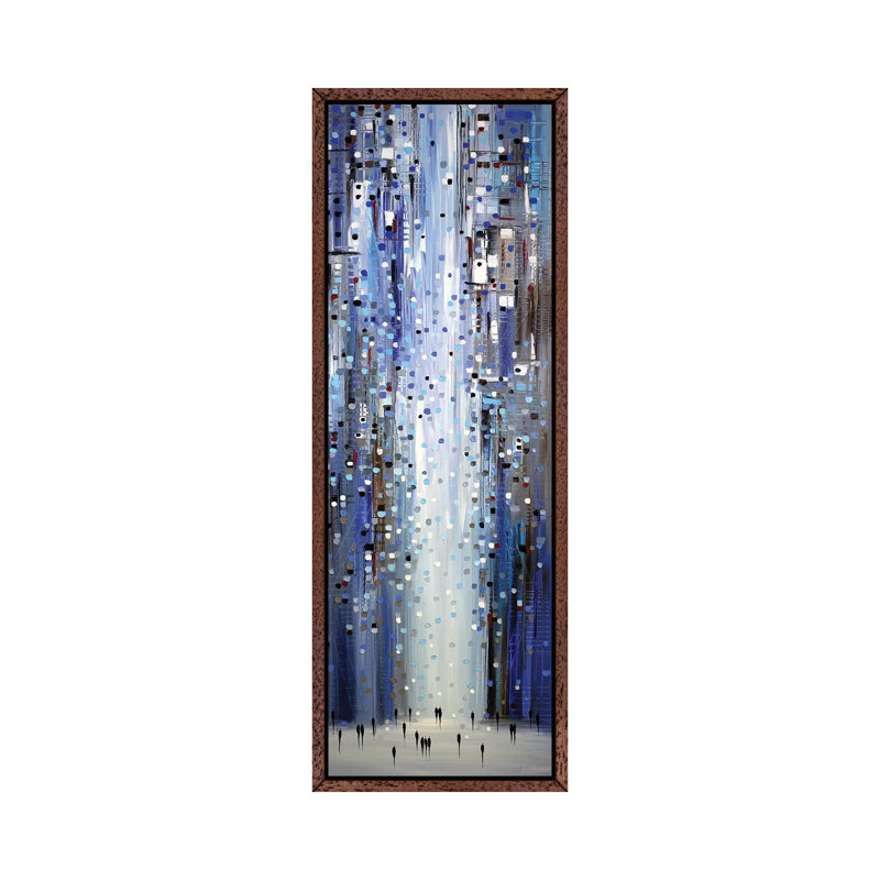 Blue Lights by Ekaterina Ermilkina - Panoramic Painting on Canvas, Classic Brown Wood Framed, 30.48 cm H x 91.44 cm W