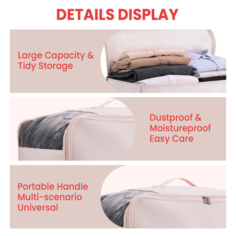 Canvas Quilt Storage Bag, 2-Pack Peach Blossom Pink Color,21.26*16.54*11.81 inch Foldable Organizer with Handles