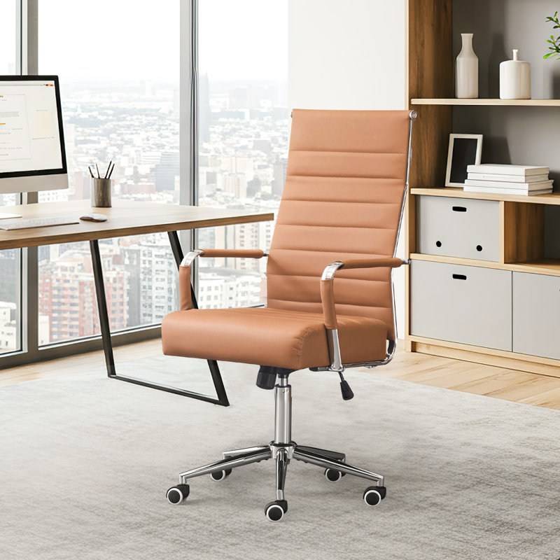 Fauteuil de bureau moderne et ergonomique, chaises de bureau pivotantes en cuir à dossier moyen , Brun