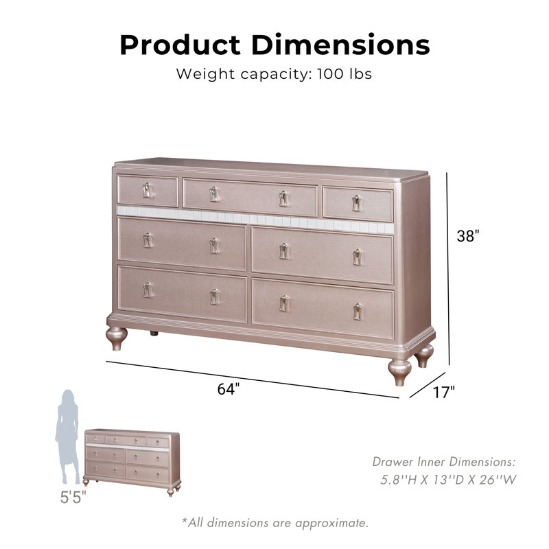 Annistyn 64'' W 7 - Drawer Dresser, Rose Gold
