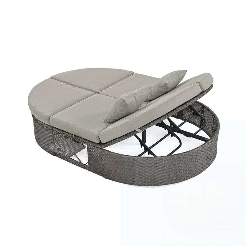 Chaise longue inclinable pour 2 personnes avec dossiers réglables et plateaux à tasses pliables, Gris