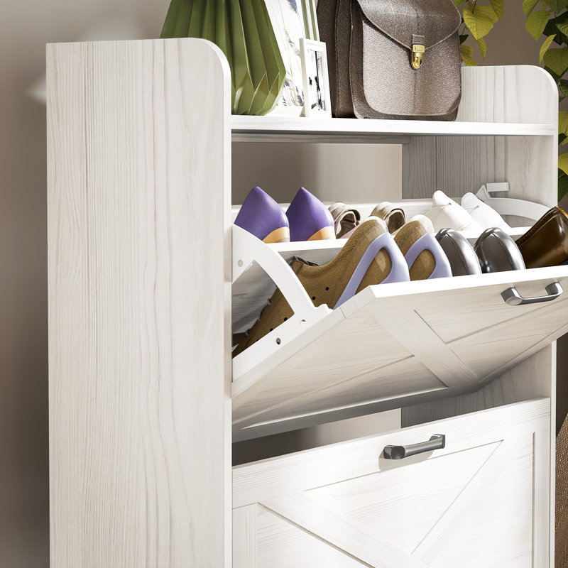 Armoire à chaussures étroite Grain de bois, Blanc