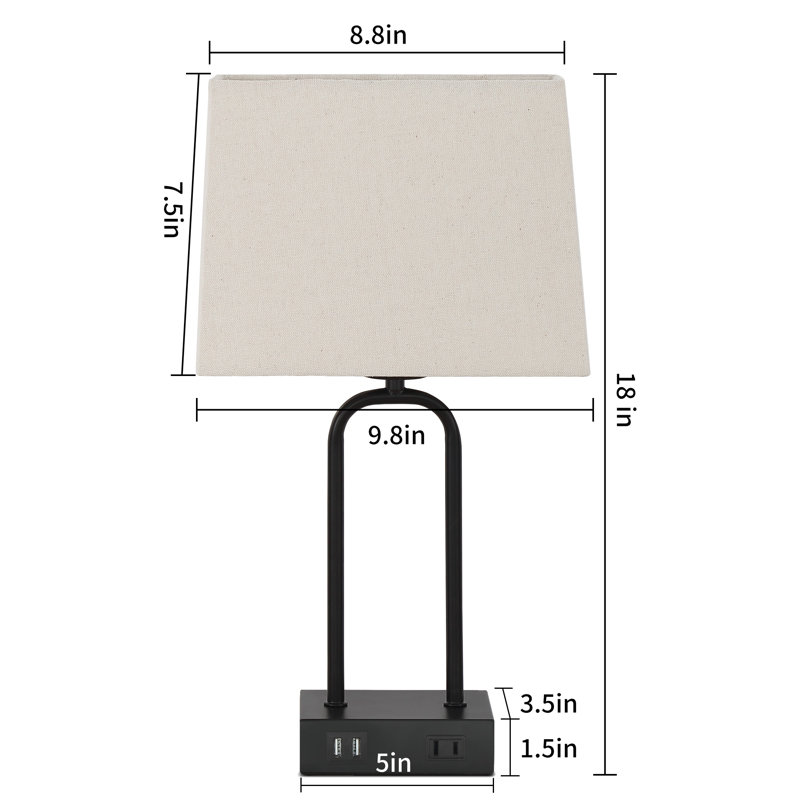 Jaira 18" Black Metal USB Table Lamp Set with Touch Control and Bulbs