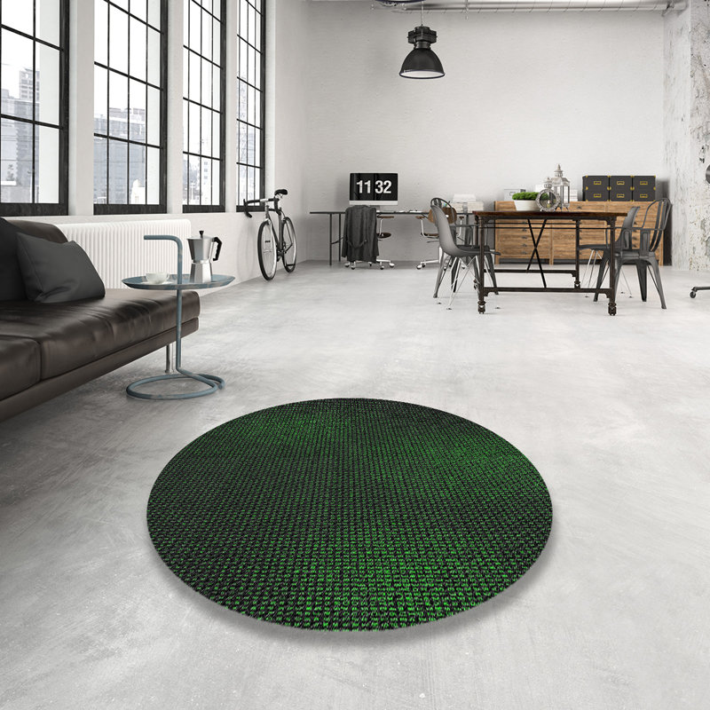 Tapis vert / noir Power Loom, Rond 3 pi