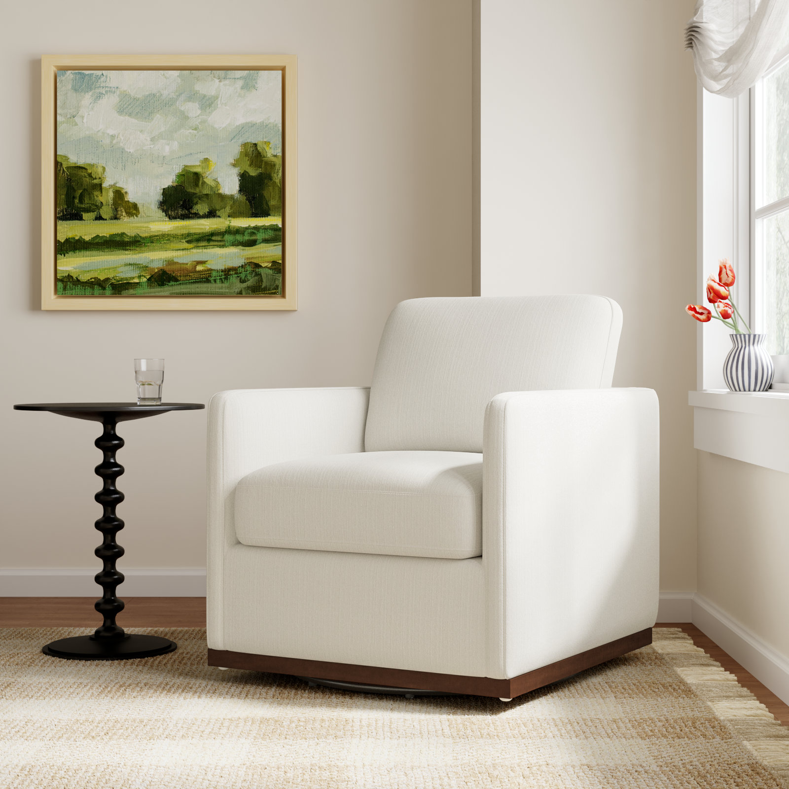 Bobbi Upholstered Swivel Armchair, Flannigan Cotton