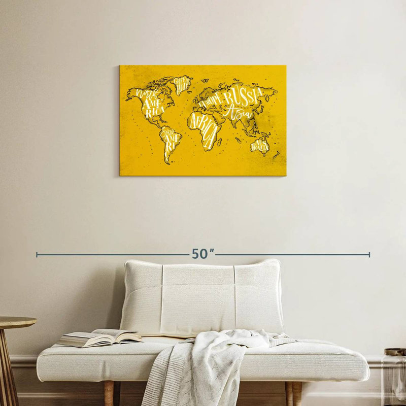 Carte du monde jaune Aliaz, H 20 po x l 30 po