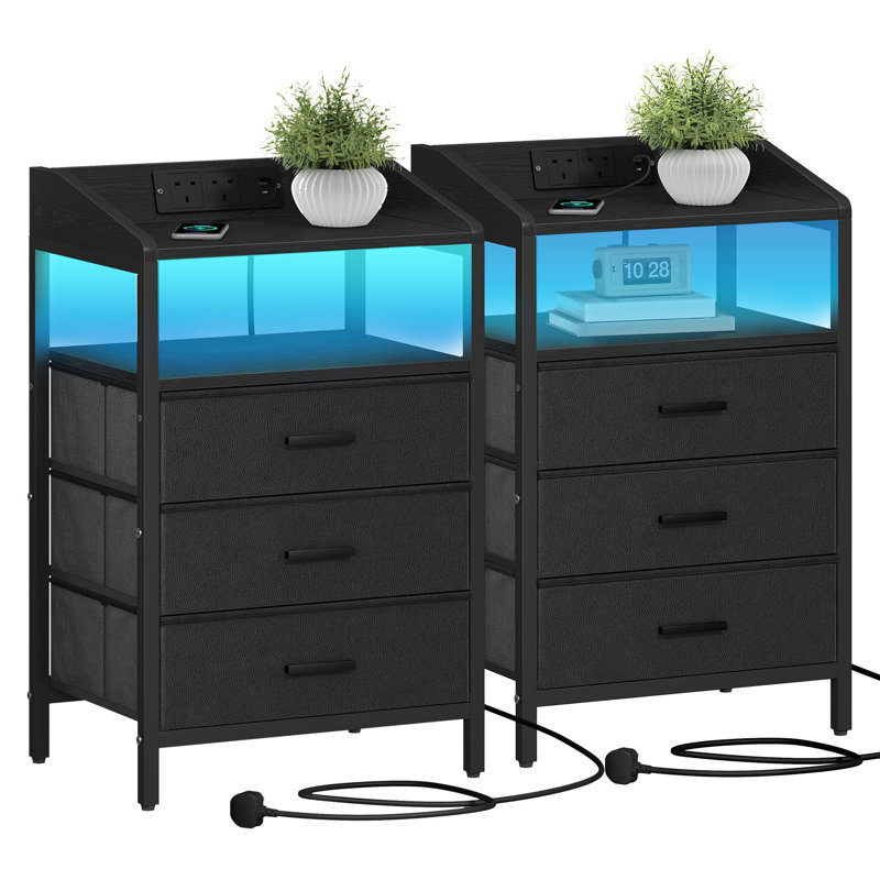 40cm W Metal Bedside Table, Black