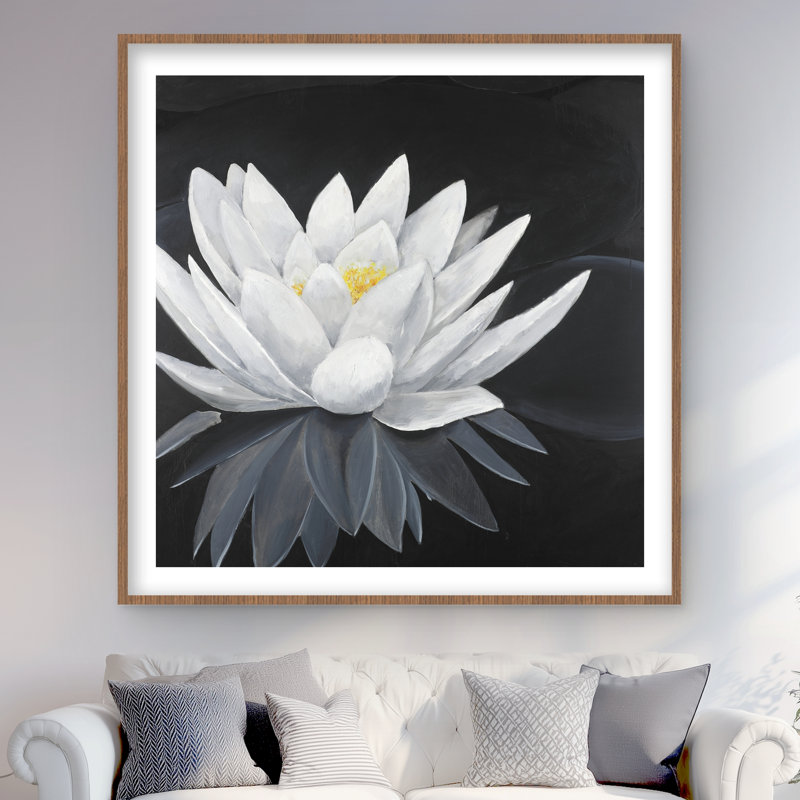 Lotus Flower with Reflection - Contemporary Framed Print, 48" H x 48" W, Brown