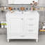 Meuble-lavabo simple contemporain en bois avec porte à fermeture en douceur, lavabo en céramique et tiroirs de rangement-548881054