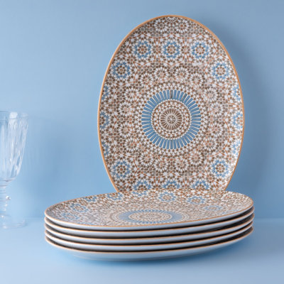 Cruise-Tangier Premium Porcelain Titanium Oval Plate with Foot, 12.5"