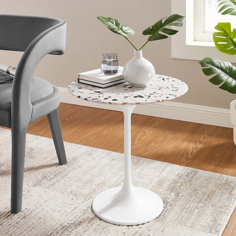 Table d'appoint ronde Modway Lippa, Blanc Terrazzo, Blanc