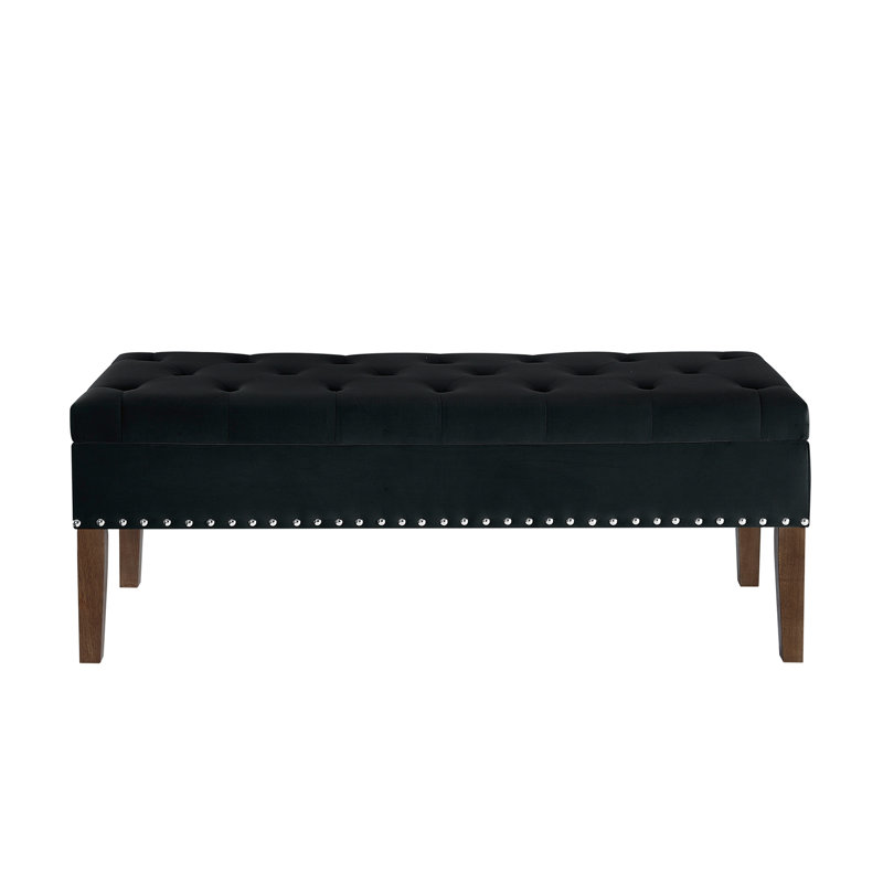 Tufted Bench with Storage, Black