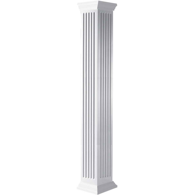 Colonne en PVC cannelée, carrée et couronnée Craftsman Classic, H 144 po x l 11,63 po, Couronne de la couronne et base