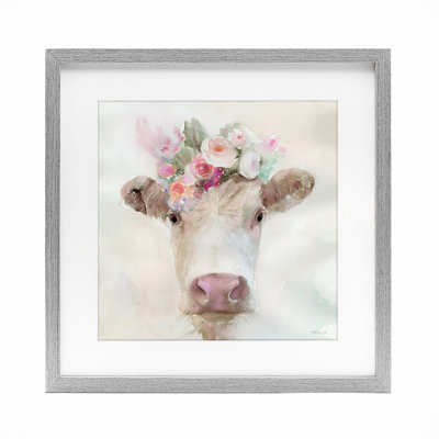 «Betsy Cow with Flowers», reproduction encadrée sous verre, conception de Stellar Design Studio