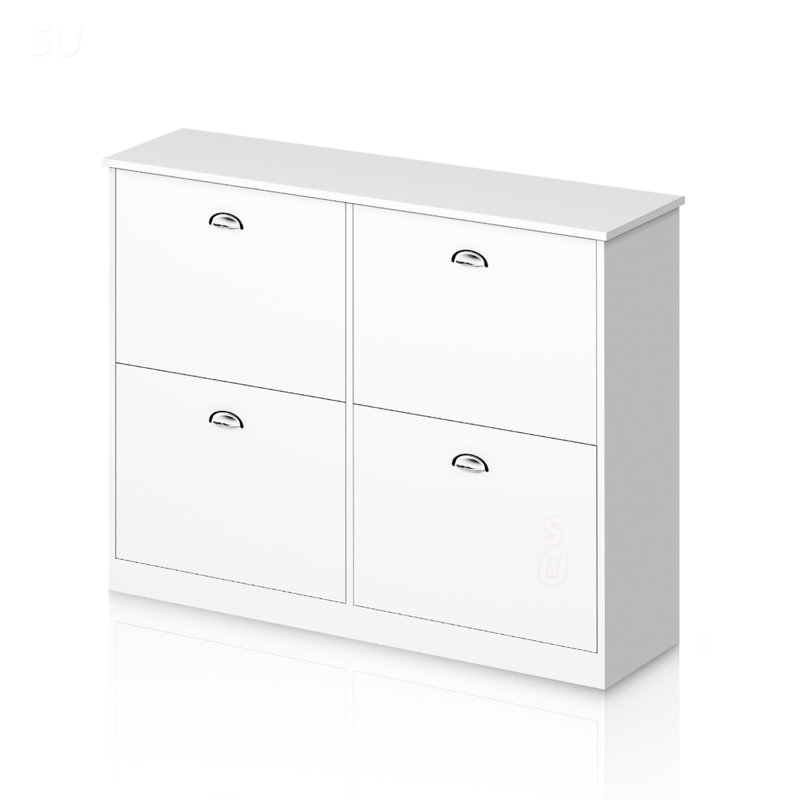 Hidden Slim Narrow Shoe Rack Cabinet With 4 Drawers For Entryway, Foyer, Hallway, And Bedroom, White