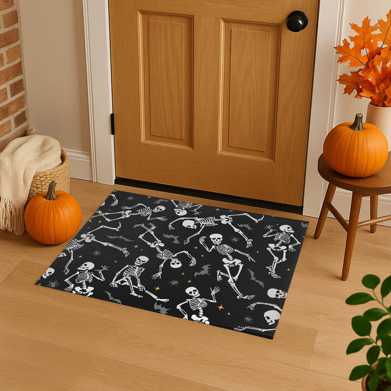 Tapis d'intérieur antidérapant Skeleton Boogie, Gris anthracite, L 60 po x L 84 po