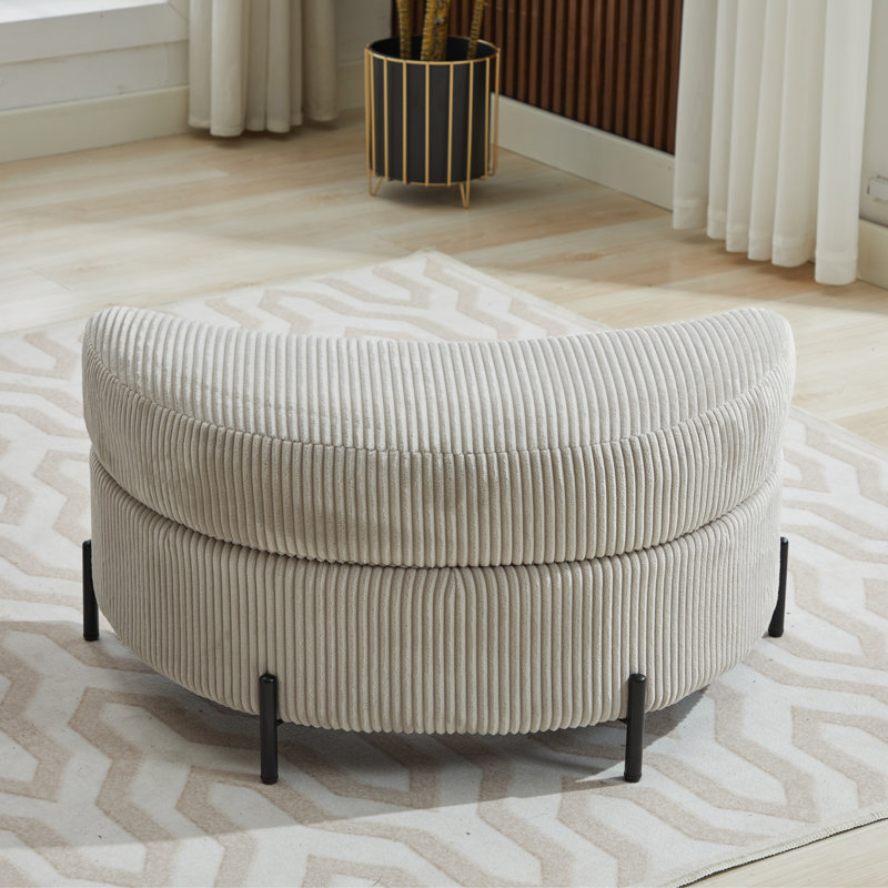 Achorn Upholstered Ottoman, Light Gray Corduroy