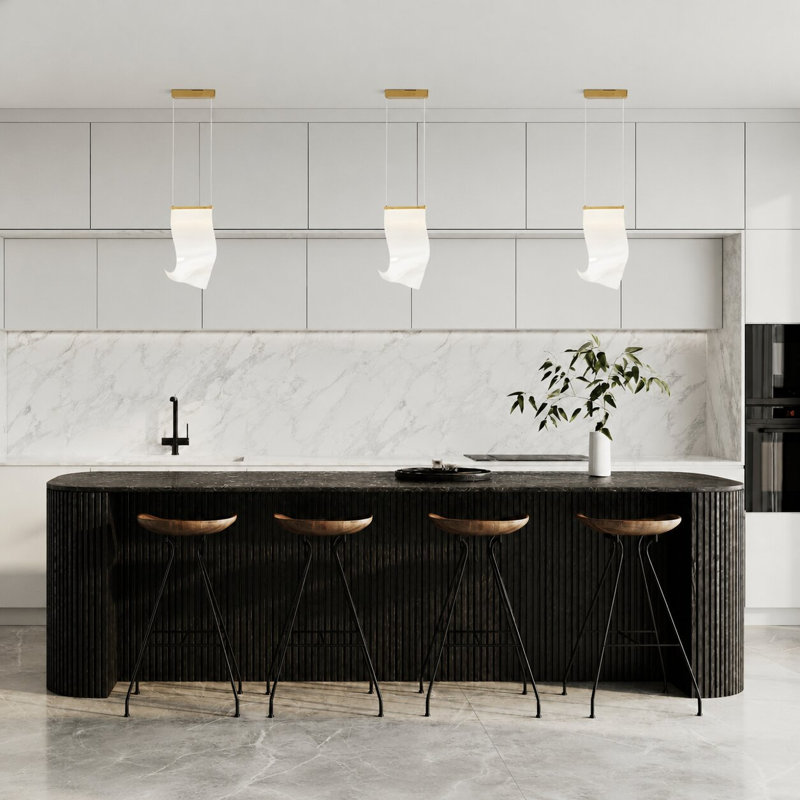 LED Wavy Acrylic Pendant Light With Gold Hardware