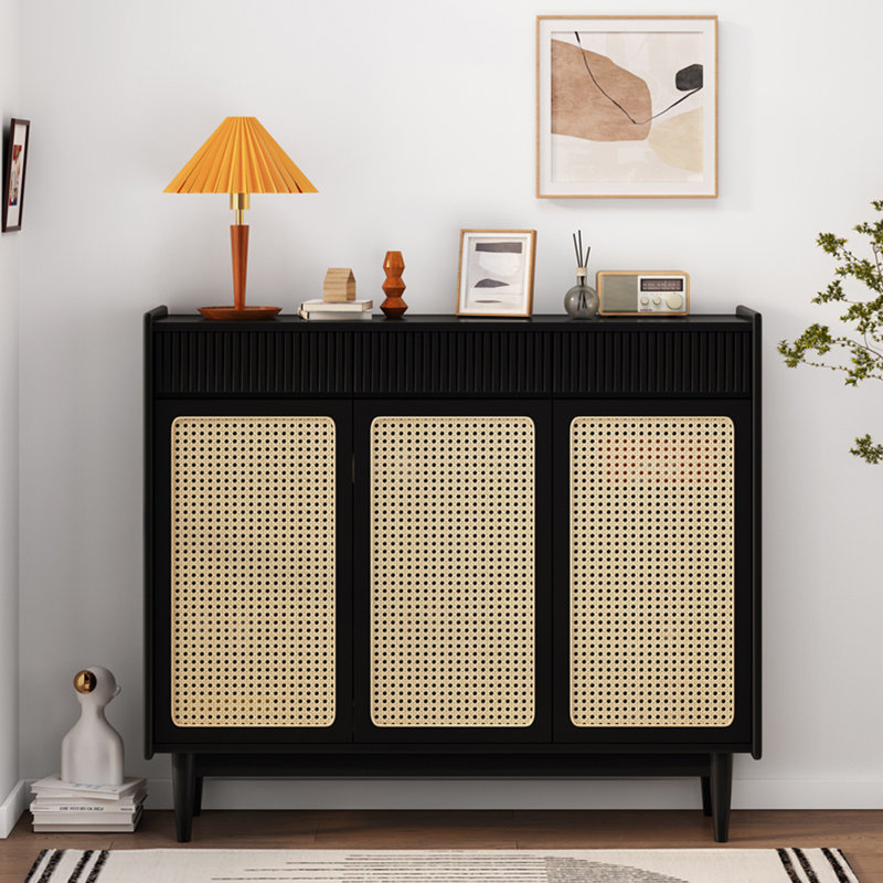 Armoire de rangement pour chaussures en bois massif, Noir/crème