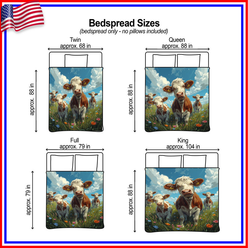 Couvre-lit matelassé Cows In Flower Field toutes tailles, Double