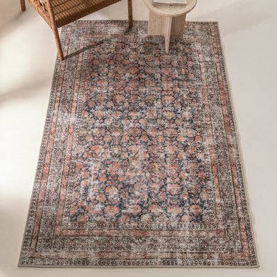 Tapis décoratif vintage avec poignées Canton, 4 pi x 6 pi | Revers Grip Matters, design rétro, palette argile rose et graphite, tissage à plat dense