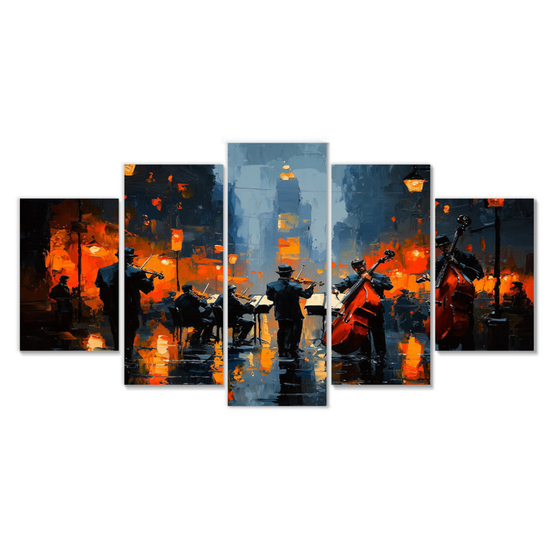 «Orange afro-américain Muscians in Harlem City II», ensemble d'impressions murales de musique jazz