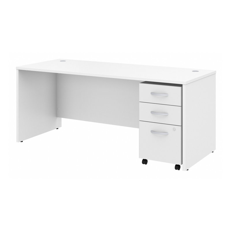 Studio C Executive Office Desk with Mobile File Cabinet, White, 29.84" H x 71.02" W x 29.37" D