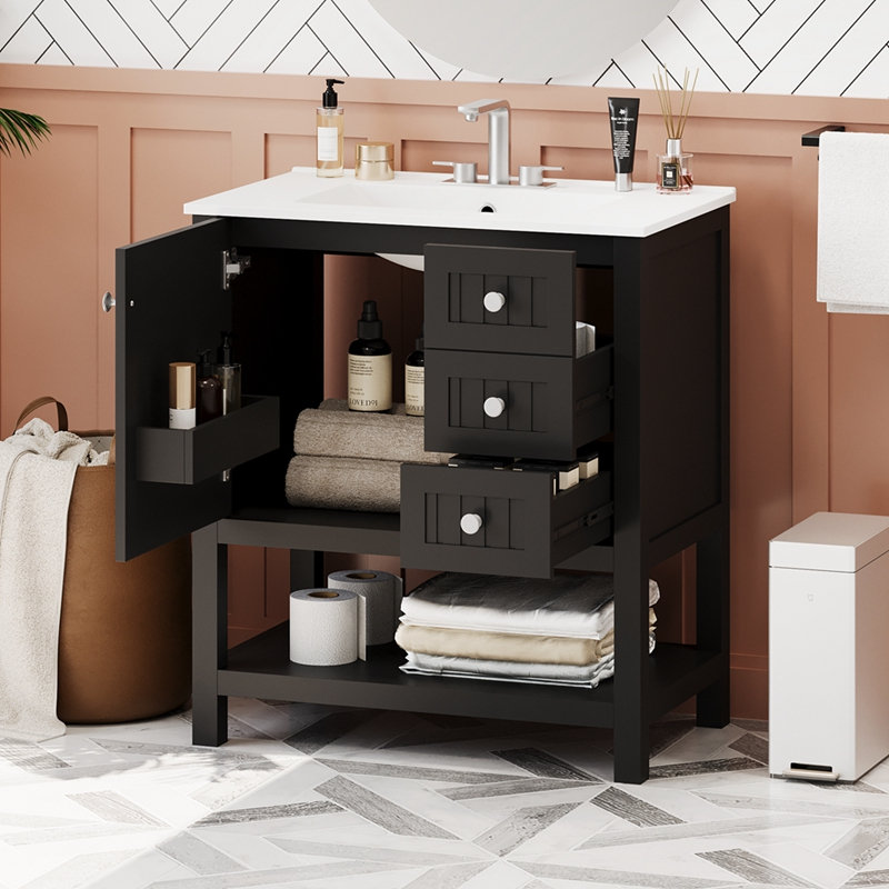 Meuble-lavabo pour salle de bain avec lavabo en céramique