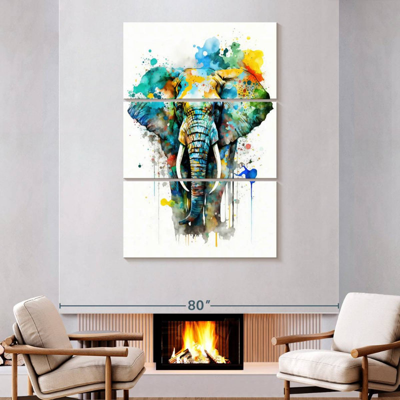 Aquarelle d'éléphant Brampt, H 74 po x l 48 po
