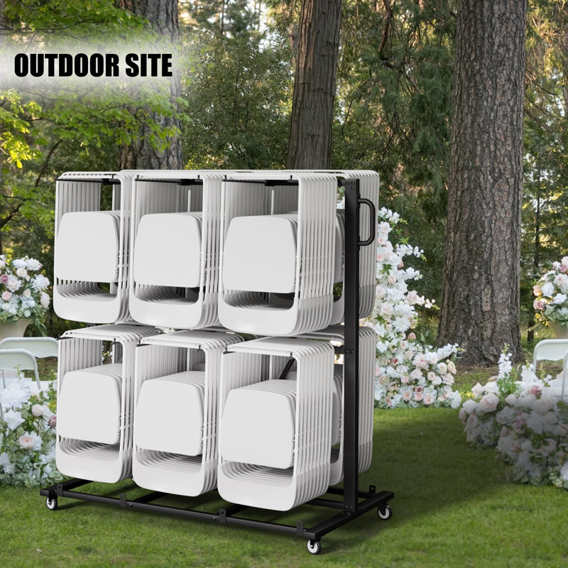 Support à roulettes pliable avec roulettes - peut accueillir 84 chaises ou 12 tables, un chariot de rangement robuste comprend une housse résistante aux intempéries et 2 cordons élastiques, un organisateur mobile pour les banquets, les églises, les événements et les écoles