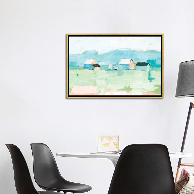 "Rurale pastel I" par Ethan Harper - reproduction d'art, H 26 po x l 40 po x 1,5 po, Toile encadrée d'or, Pas de tapis