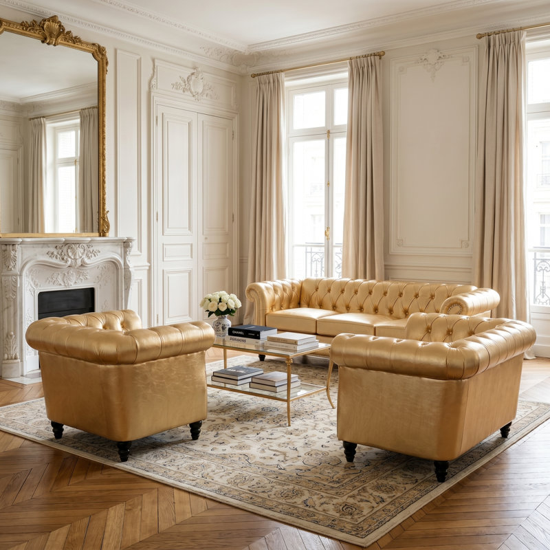 Ensemble de salon et canapé en cuir PU capitonné toscan 3 pièces