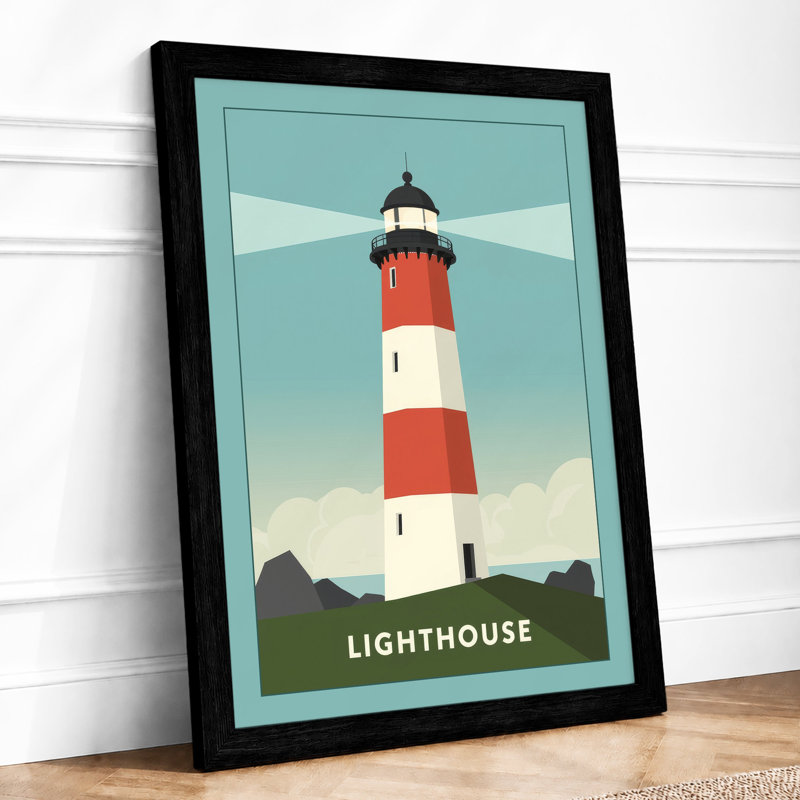 Iconic Lighthouse Retro - Framed Print, A1 - 84.1 x 59.4 cm, Black