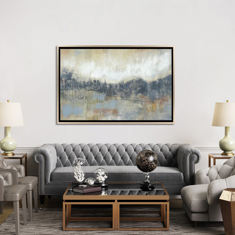 'Cool Gray Horizon I' by Jennifer Goldberger - Wrapped Canvas Painting Print, Champagne Floater Framed Canvas