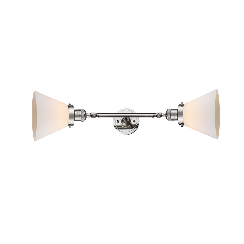 Cone 2 Light Bath Vanity Light, 6 Watt Vinage LED Bulb, Matte White Cased, Polished Nickel