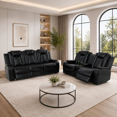 Ensemble de canapé de salon inclinable électrique en cuir 2 pièces avec chargeurs sans fil et lumières DEL