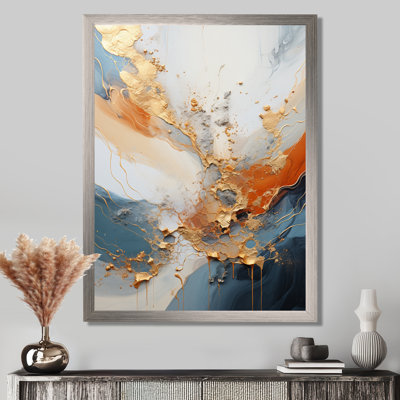 Golden Sunrisre Abstract Gold And Nova Blue I - Abstract Painting Framed Canvas Print