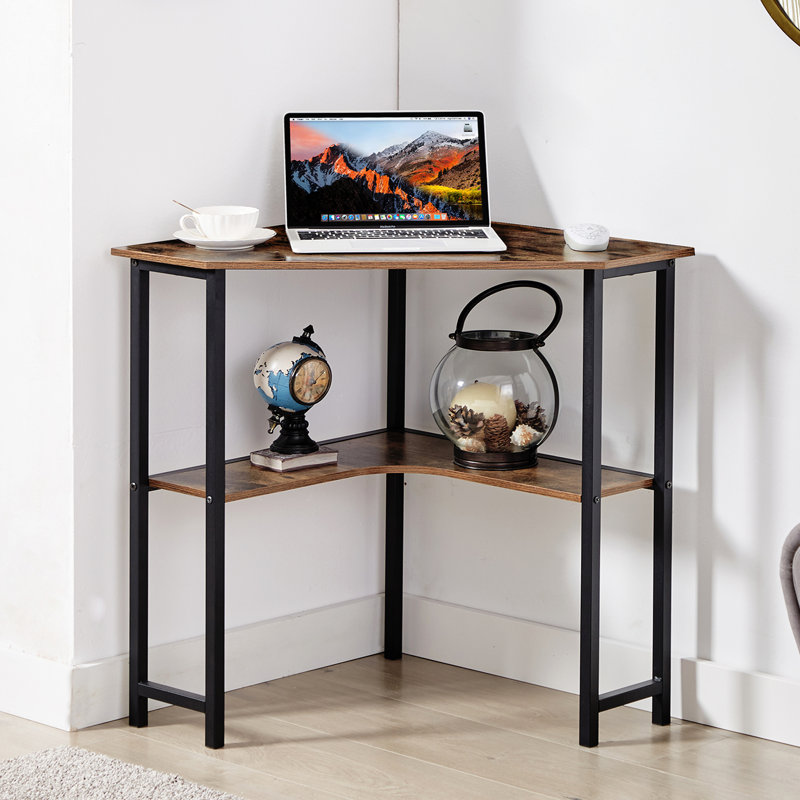 Jaycub Corner Desk Computer Desk with Storage Shelves Triangle Writing End Table for Small Space Bedroom