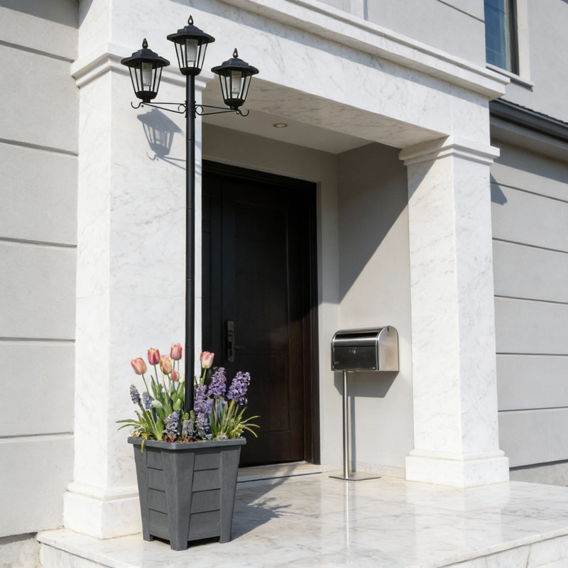 68" Solar Lamp Post Light with Planter,3-Head Solar Pole Light Outdoor Waterproof for Porch Yard Driveway Garden Patio Decor