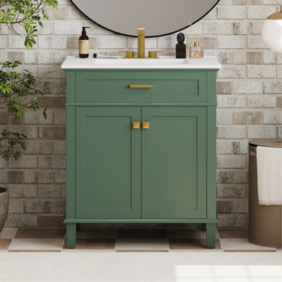 Meuble-lavabo de 30 pouces avec lavabo en céramique, porte à fermeture en douceur et tablettes réglables