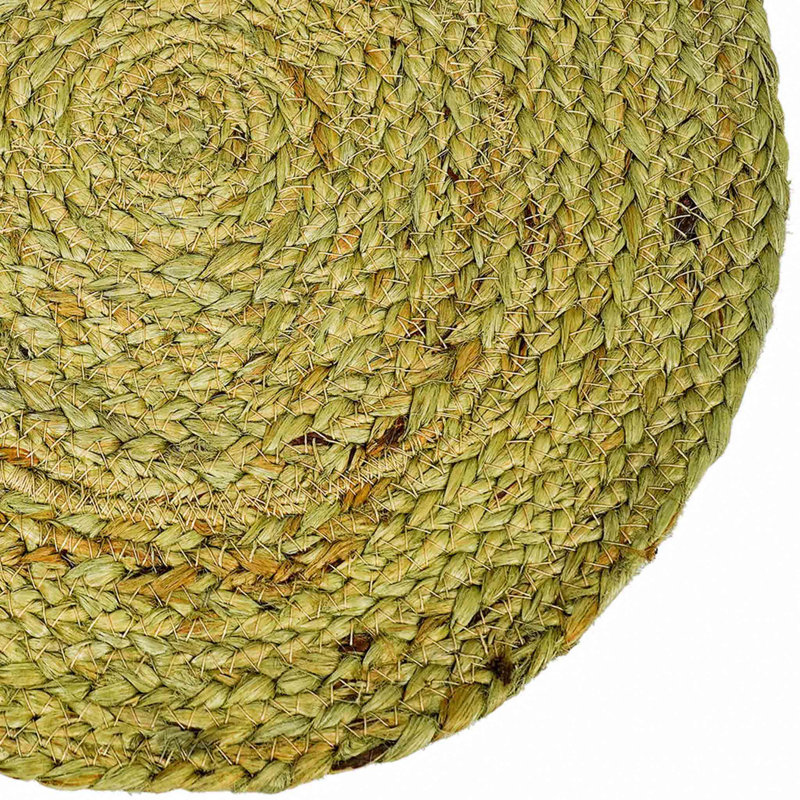 Jute Embroidered Round Placemat, Green