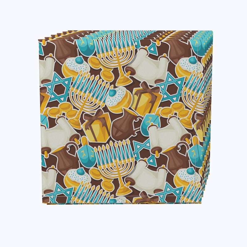 Polyester Geometric Square Napkin, Hannukkah Gelt Fun