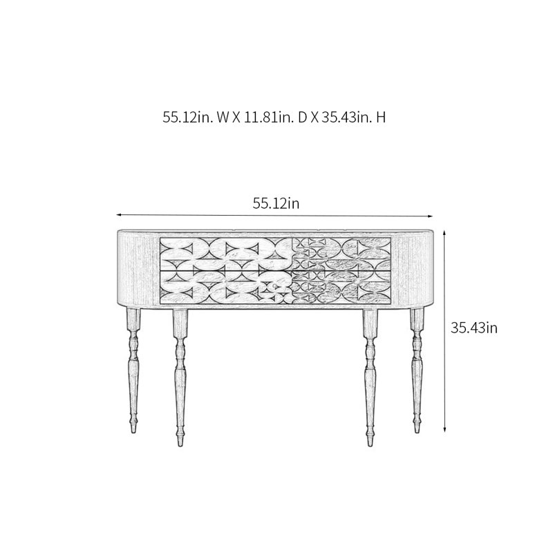 Console rétro avec 2 tiroirs, H 35,43 po x l 55,12 po x P 11,81 po