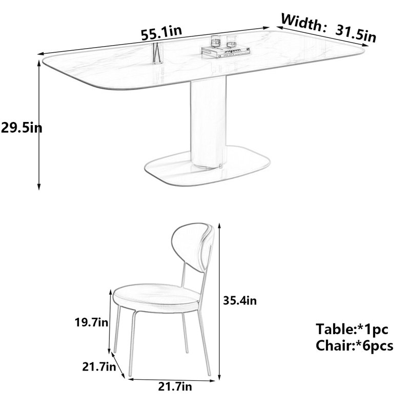 Table de salle à manger Modern, H 29,5 po x L 55,1 po x l 31,5 po