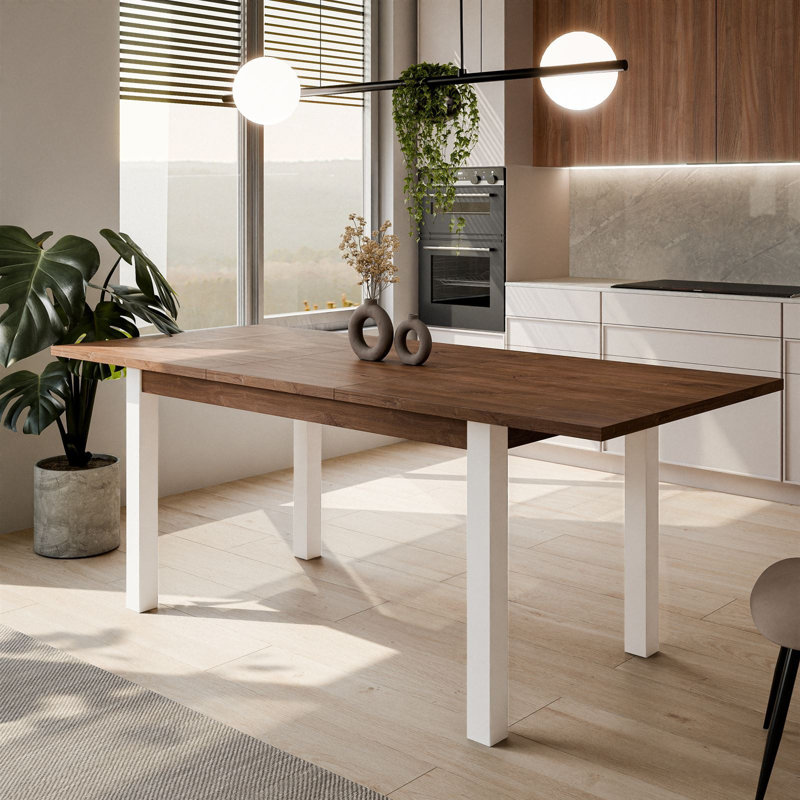 Extendable Metal Base Dining Table, White, Stirling Oak