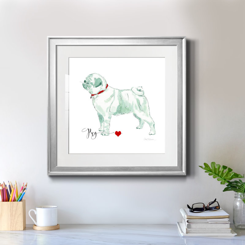 Must Love Pugs - peinture encadrée, Papier avec cadre argenté, H 17,5 po x l 17,5 po x P 1,5 po