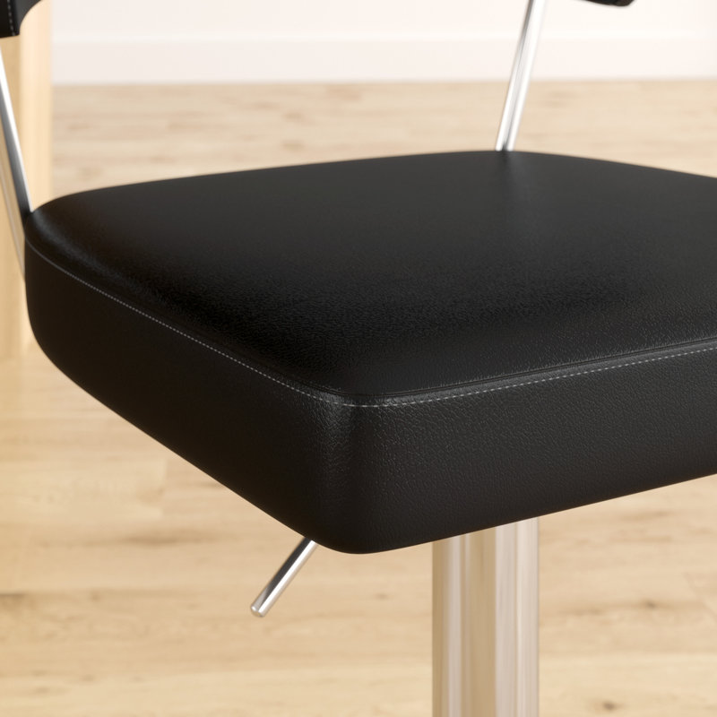 Swivel Upholstered Adjustable Height Counter Stool with Metal Frame, Black, Black, Black