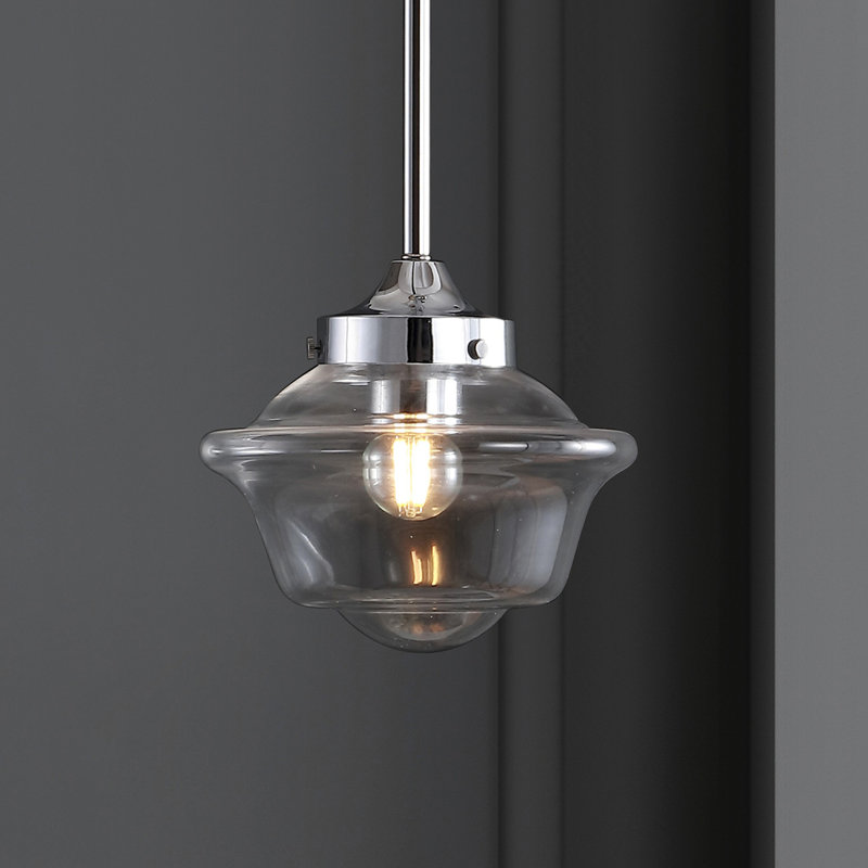 Luminaire suspendu simple à 1 lumière Gallucci, Chrome, H 9 po x l 7,25 po x P 7,25 po, Transparent